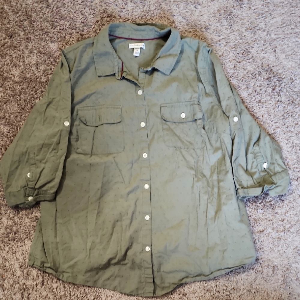 Croft and Barrow Olive Green Button-Up Shirt 1x